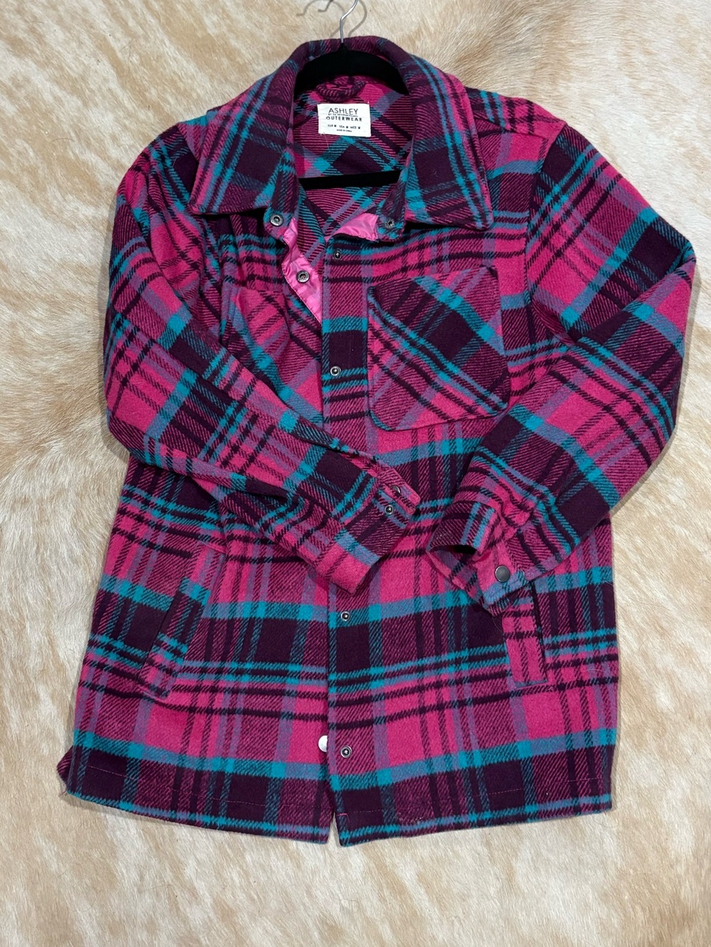 Ashley By 26 International Pink and Teal Plaid Button-Down Jacket